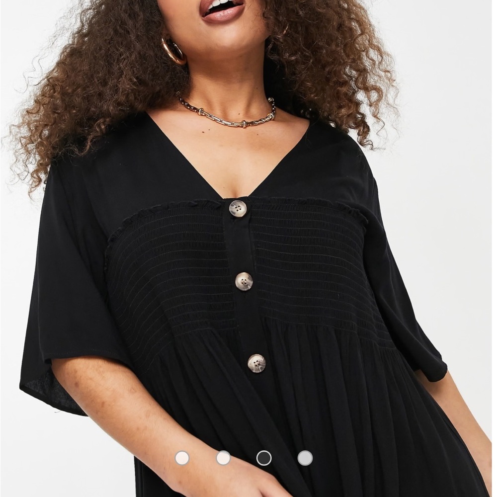 ASOS Curve Black Midi Dress with Button Detail - Picture 2 of 7